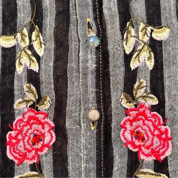 Aratta Silent Journey Anthro Stripe Floral Embroidered Top S High Low Tunic Boho - Picture 5 of 11